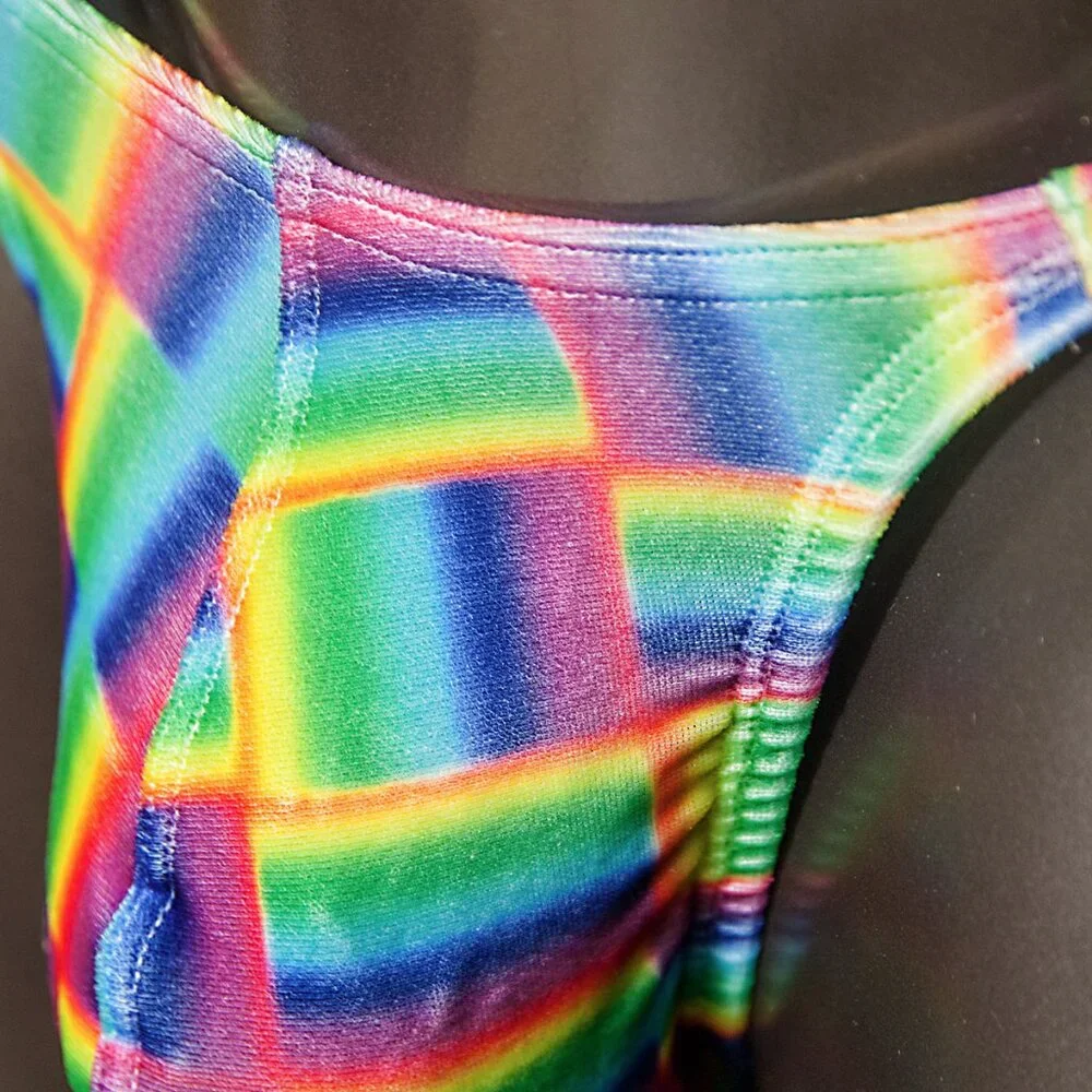 Mens Rainbow Velvet Thin Sides Thong Handmade - Picture 2 of 6